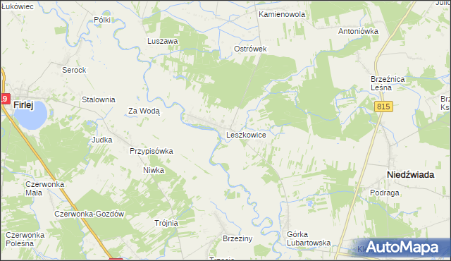 mapa Leszkowice gmina Ostrówek, Leszkowice gmina Ostrówek na mapie Targeo