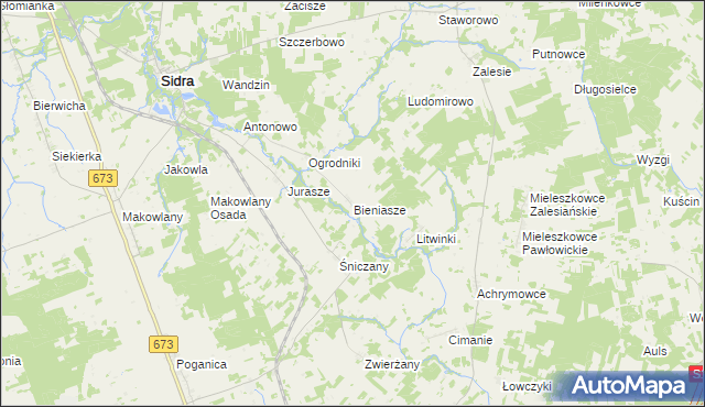 mapa Bieniasze gmina Sidra, Bieniasze gmina Sidra na mapie Targeo