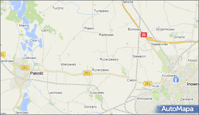 mapa Rycerzewko gmina Pakość, Rycerzewko gmina Pakość na mapie Targeo