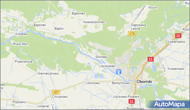 mapa Słonawy gmina Oborniki, Słonawy gmina Oborniki na mapie Targeo