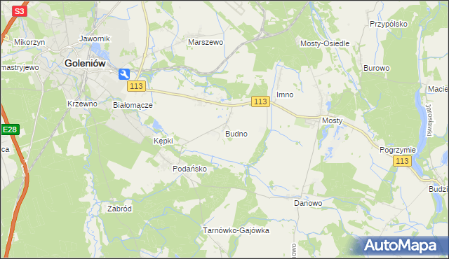 mapa Budno gmina Goleniów, Budno gmina Goleniów na mapie Targeo