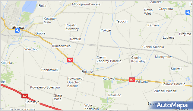 mapa Cienin Zaborny-Parcele, Cienin Zaborny-Parcele na mapie Targeo
