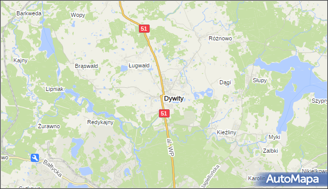 mapa Dywity, Dywity na mapie Targeo