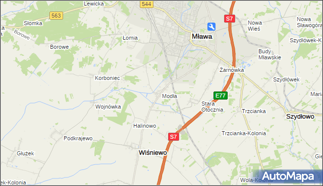 mapa Modła gmina Wiśniewo, Modła gmina Wiśniewo na mapie Targeo