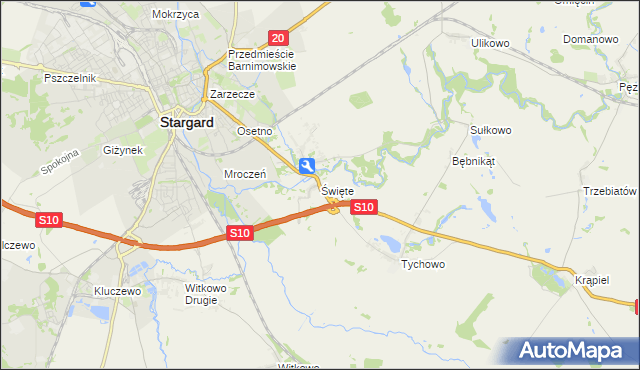 mapa Święte gmina Stargard, Święte gmina Stargard na mapie Targeo