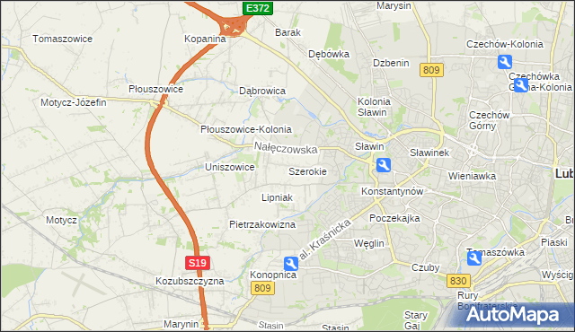 mapa Szerokie gmina Konopnica, Szerokie gmina Konopnica na mapie Targeo