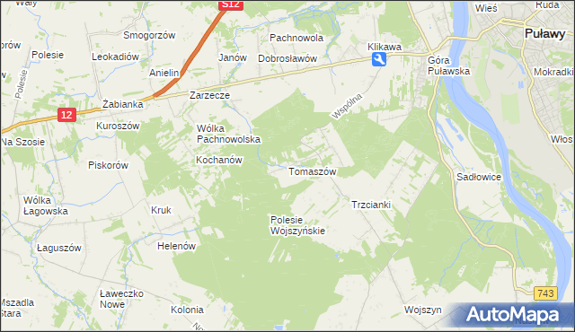 mapa Tomaszów gmina Puławy, Tomaszów gmina Puławy na mapie Targeo