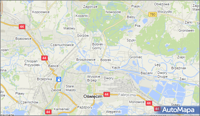 mapa Bobrek gmina Chełmek, Bobrek gmina Chełmek na mapie Targeo