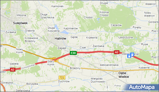 mapa Cisie gmina Halinów, Cisie gmina Halinów na mapie Targeo