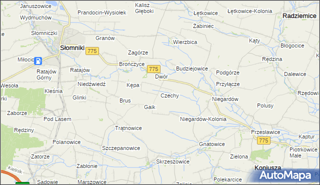mapa Czechy gmina Słomniki, Czechy gmina Słomniki na mapie Targeo