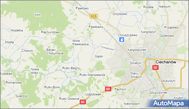 mapa Gąski gmina Ciechanów, Gąski gmina Ciechanów na mapie Targeo
