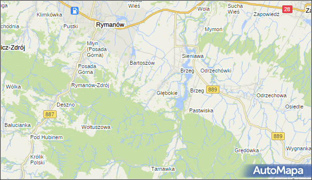 mapa Głębokie gmina Rymanów, Głębokie gmina Rymanów na mapie Targeo