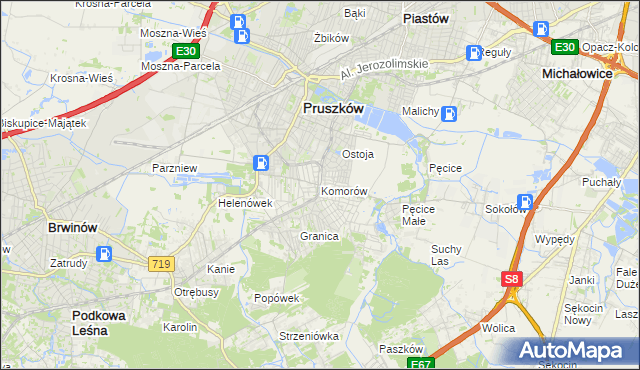 mapa Komorów gmina Michałowice, Komorów gmina Michałowice na mapie Targeo