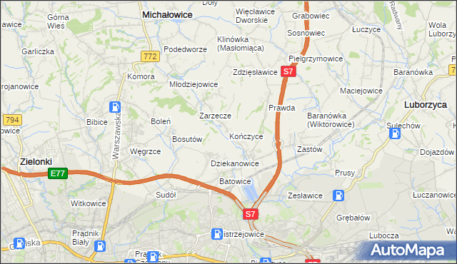 mapa Kończyce gmina Michałowice, Kończyce gmina Michałowice na mapie Targeo