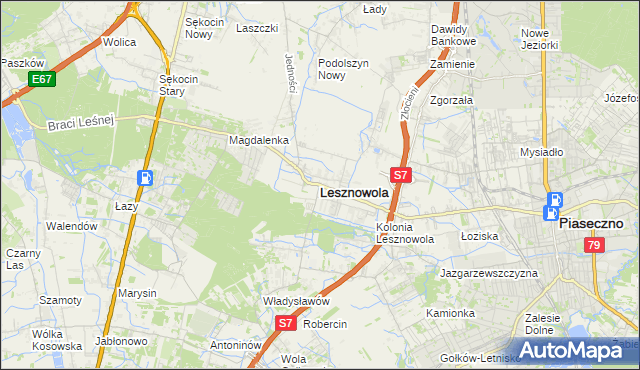 mapa Lesznowola powiat piaseczyński, Lesznowola powiat piaseczyński na mapie Targeo