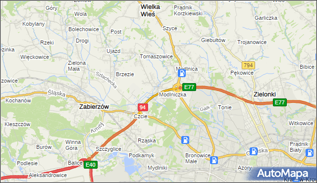 mapa Modlniczka, Modlniczka na mapie Targeo