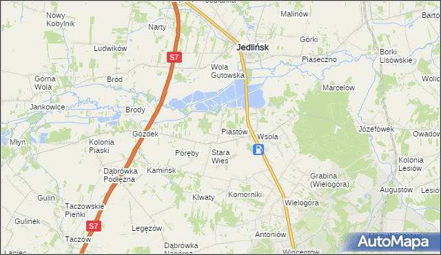 mapa Piastów gmina Jedlińsk, Piastów gmina Jedlińsk na mapie Targeo