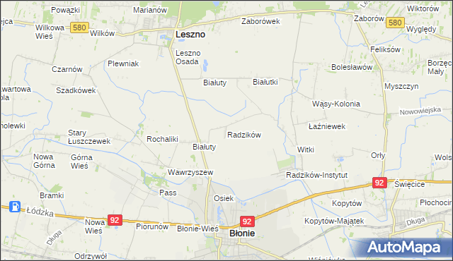 mapa Radzików gmina Błonie, Radzików gmina Błonie na mapie Targeo