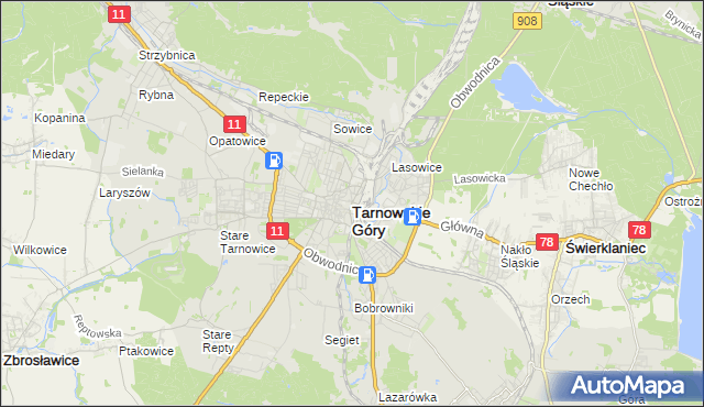 mapa Tarnowskie Góry, Tarnowskie Góry na mapie Targeo