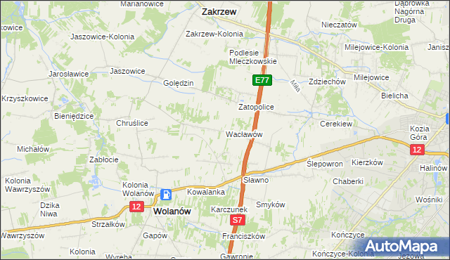 mapa Wacławów gmina Wolanów, Wacławów gmina Wolanów na mapie Targeo