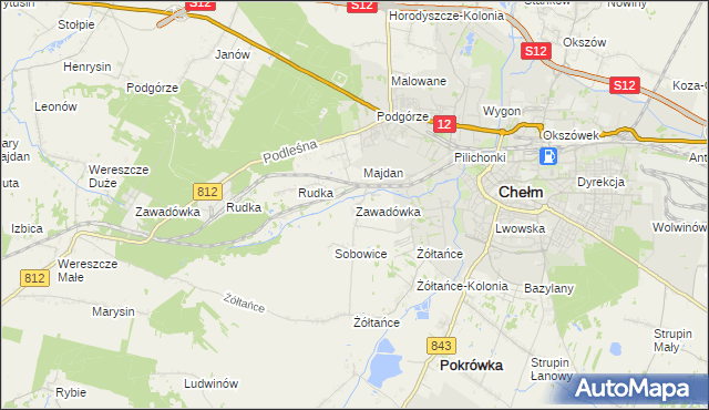 mapa Zawadówka gmina Chełm, Zawadówka gmina Chełm na mapie Targeo