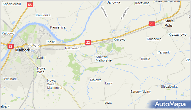 mapa Królewo Malborskie, Królewo Malborskie na mapie Targeo