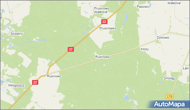mapa Rusinowo gmina Wałcz, Rusinowo gmina Wałcz na mapie Targeo