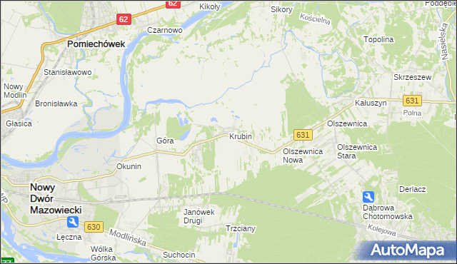 mapa Krubin gmina Wieliszew, Krubin gmina Wieliszew na mapie Targeo
