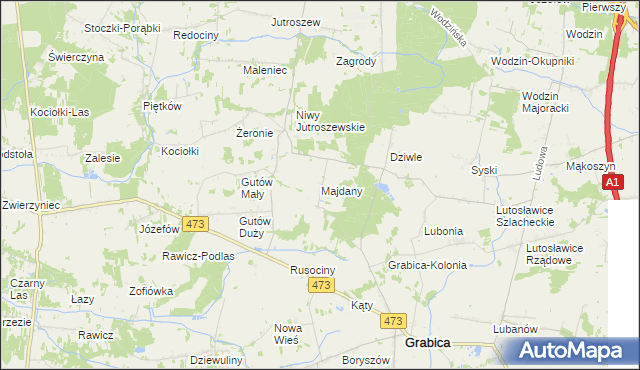 mapa Majdany gmina Grabica, Majdany gmina Grabica na mapie Targeo