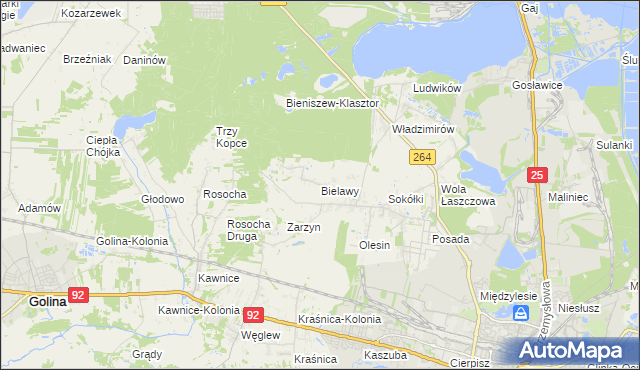 mapa Bielawy gmina Kazimierz Biskupi, Bielawy gmina Kazimierz Biskupi na mapie Targeo