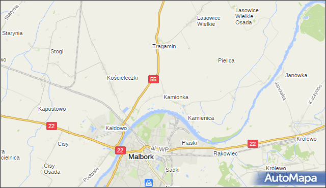 mapa Kamionka gmina Malbork, Kamionka gmina Malbork na mapie Targeo
