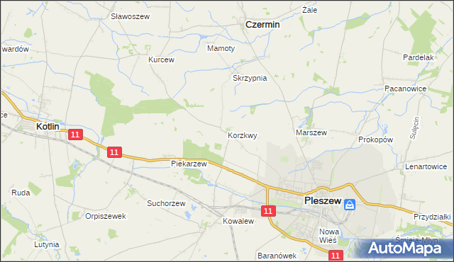 mapa Korzkwy, Korzkwy na mapie Targeo