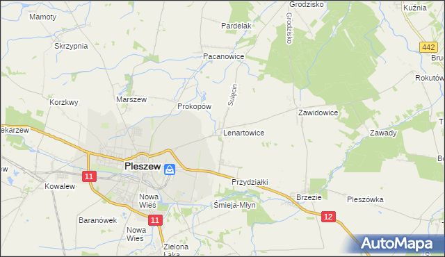 mapa Lenartowice gmina Pleszew, Lenartowice gmina Pleszew na mapie Targeo