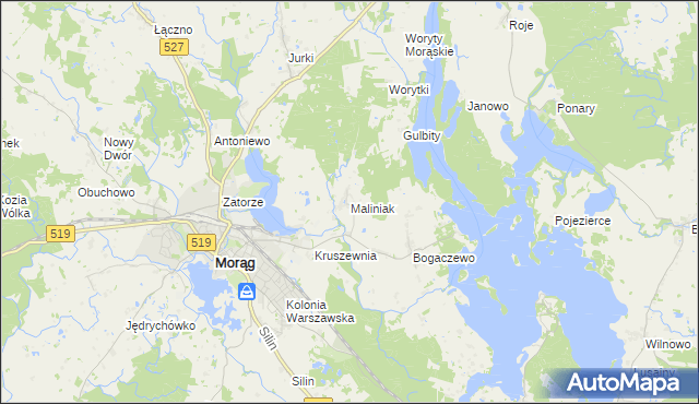 mapa Maliniak gmina Morąg, Maliniak gmina Morąg na mapie Targeo