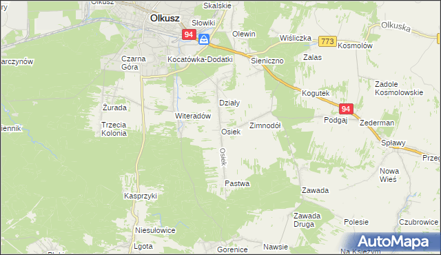 mapa Osiek gmina Olkusz, Osiek gmina Olkusz na mapie Targeo
