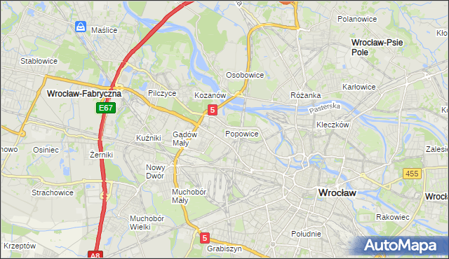 mapa Popowice gmina Wrocław, Popowice gmina Wrocław na mapie Targeo