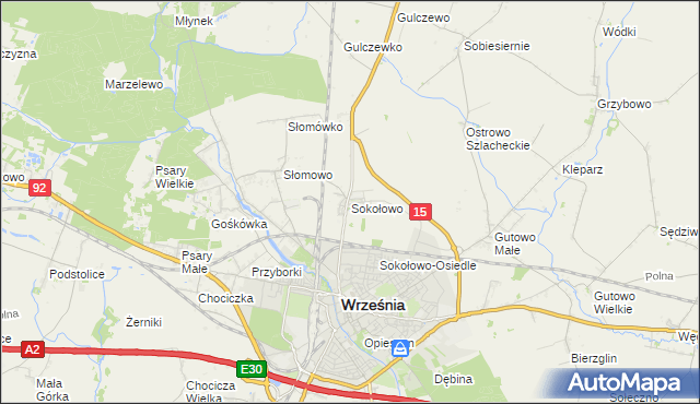 mapa Sokołowo gmina Września, Sokołowo gmina Września na mapie Targeo