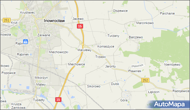 mapa Trzaski gmina Inowrocław, Trzaski gmina Inowrocław na mapie Targeo