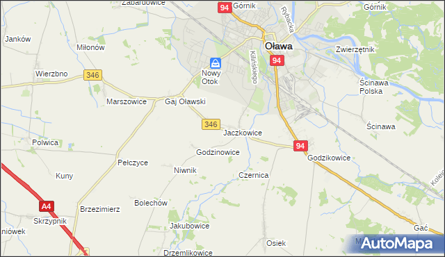 mapa Jaczkowice, Jaczkowice na mapie Targeo