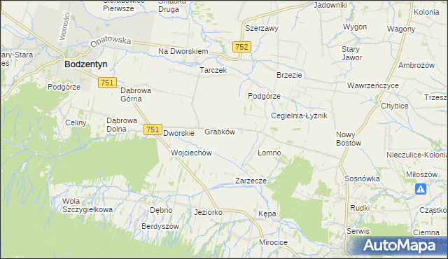 mapa Krajków gmina Pawłów, Krajków gmina Pawłów na mapie Targeo