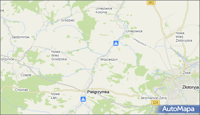 mapa Wojcieszyn gmina Pielgrzymka, Wojcieszyn gmina Pielgrzymka na mapie Targeo