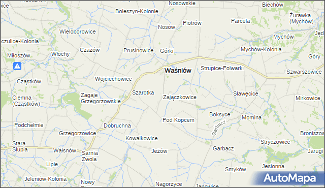 mapa Zajączkowice gmina Waśniów, Zajączkowice gmina Waśniów na mapie Targeo