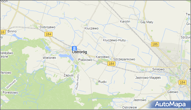 mapa Karolewo gmina Ostroróg, Karolewo gmina Ostroróg na mapie Targeo