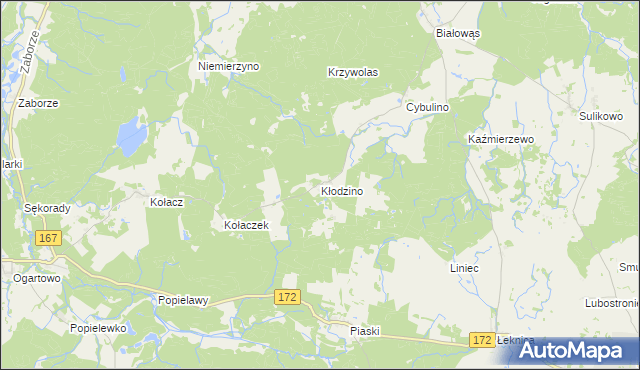 mapa Kłodzino gmina Barwice, Kłodzino gmina Barwice na mapie Targeo