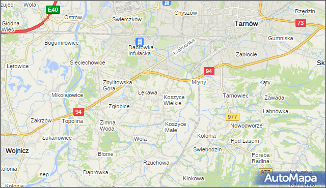 mapa Koszyce Wielkie, Koszyce Wielkie na mapie Targeo