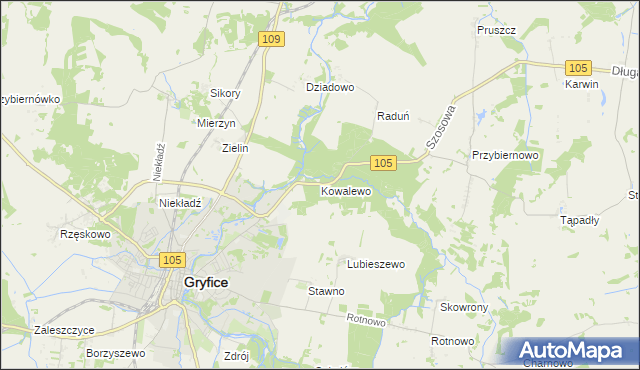 mapa Kowalewo gmina Gryfice, Kowalewo gmina Gryfice na mapie Targeo