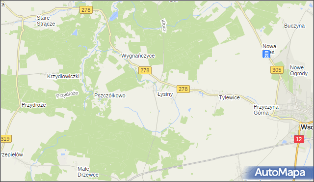 mapa Łysiny gmina Wschowa, Łysiny gmina Wschowa na mapie Targeo