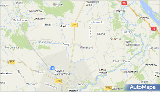 mapa Piaseczno gmina Warka, Piaseczno gmina Warka na mapie Targeo
