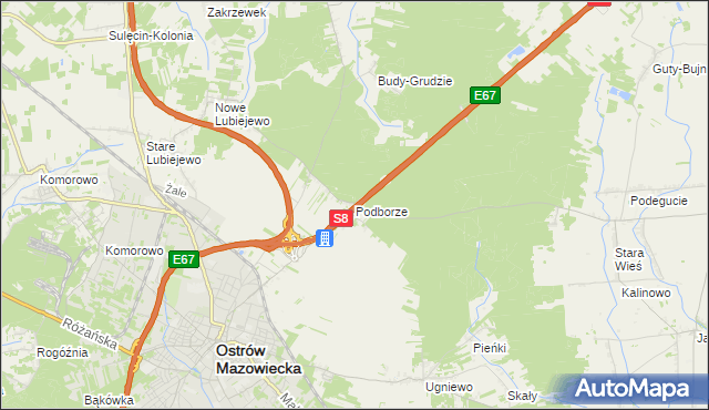 mapa Podborze gmina Ostrów Mazowiecka, Podborze gmina Ostrów Mazowiecka na mapie Targeo