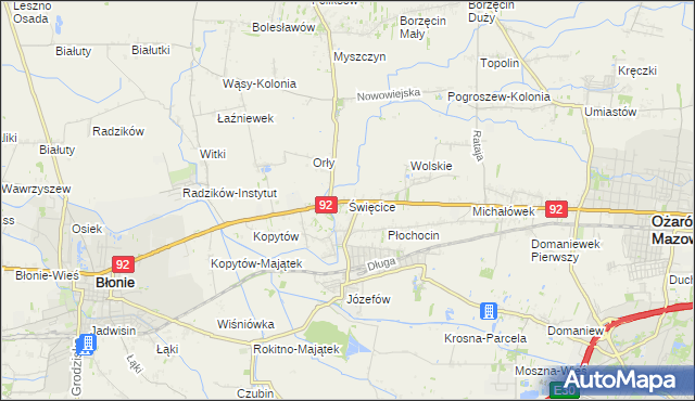 mapa Święcice gmina Ożarów Mazowiecki, Święcice gmina Ożarów Mazowiecki na mapie Targeo